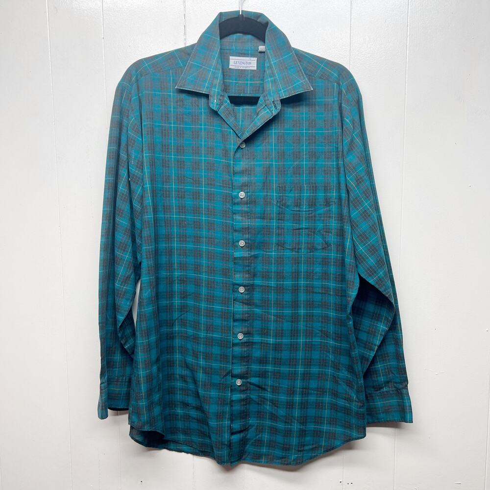 Lexington Men's Vintage Blue Plaid Shirt Size M/L Breathable Lightweight